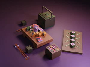 cartoon sushi set model 3D Model