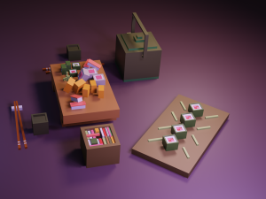 cartoon sushi set model 3D 모델