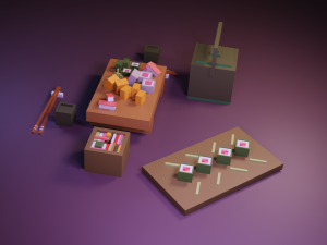 cartoon sushi set model 3D 모델