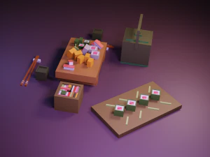 cartoon sushi set model 3D Model
