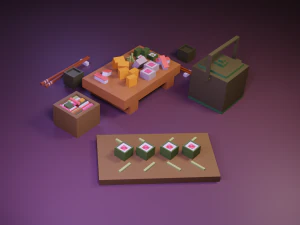 cartoon sushi set model 3D Model