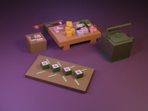 cartoon sushi set model 3D Model