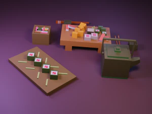 cartoon sushi set model 3D Model