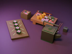 cartoon sushi set model 3D Model