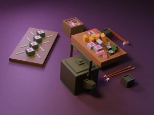 cartoon sushi set model 3D Model