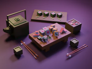 cartoon sushi set model 3D Model