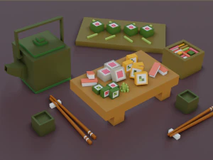 cartoon sushi set model 3D Model