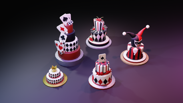 playing card style birthday cakes 3D Model .c4d .max .obj .3ds .fbx .stl .blend 