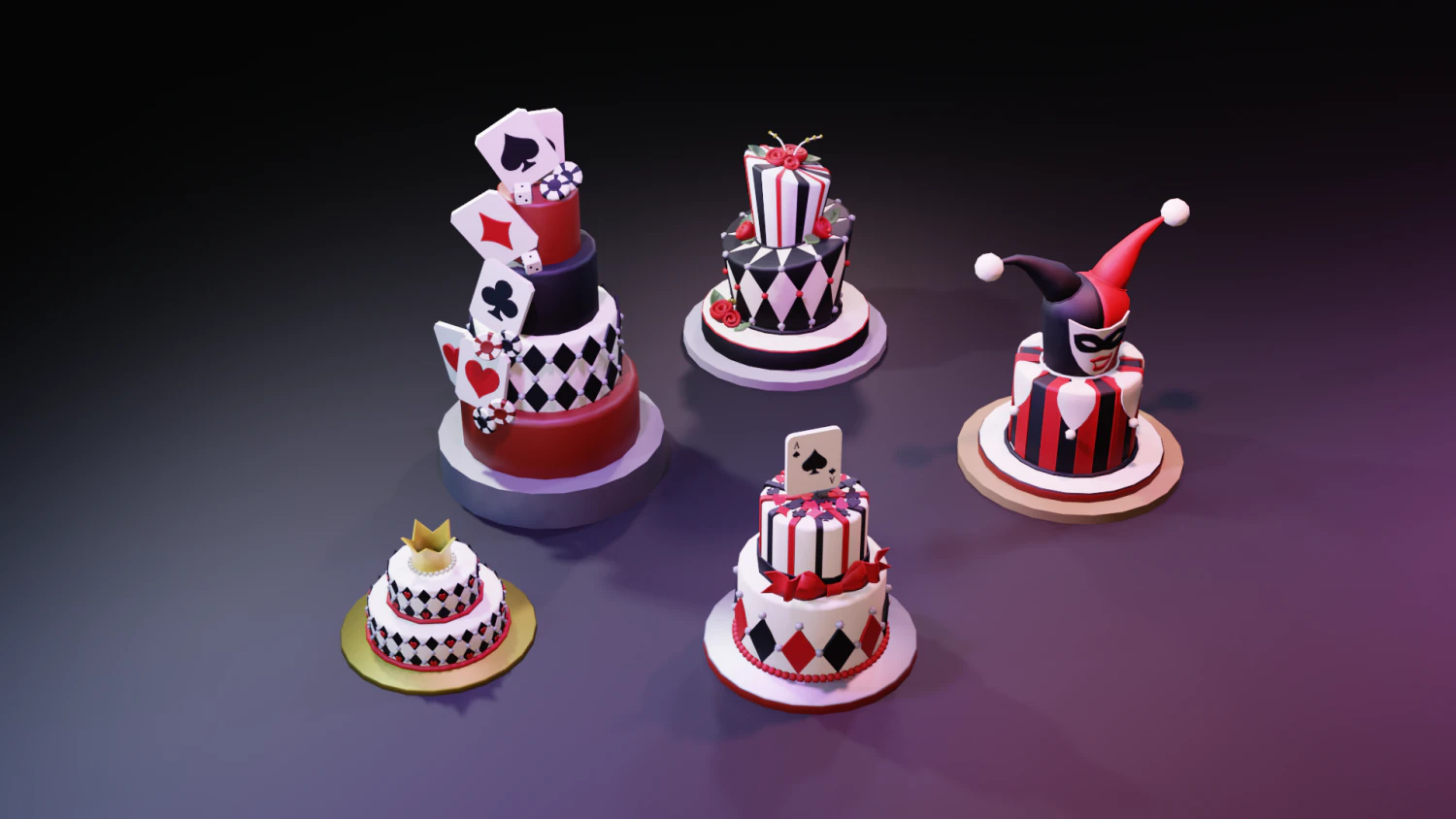 playing card style birthday cakes 3D Model .c4d .max .obj .3ds .fbx .stl .blend 