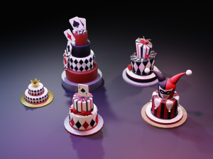 playing card style birthday cakes 3D Model