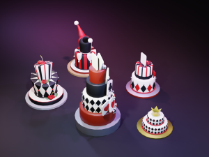 playing card style birthday cakes 3D Model
