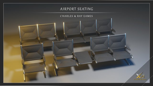 airport seatings chairs - 004 Model 3D .c4d .max .obj .3ds .fbx .stl .blend