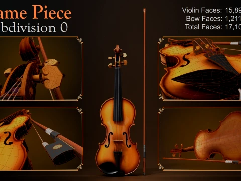 Stylized Violin and Bow - Two for One Pack 3D Model