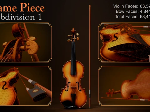 Stylized Violin and Bow - Two for One Pack 3D Model