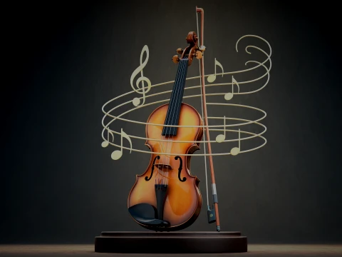 Stylized Violin and Bow - Two for One Pack 3D Model
