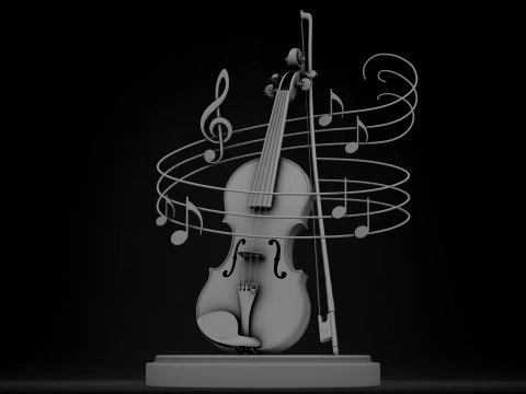 Stylized Violin and Bow - Two for One Pack 3D Model