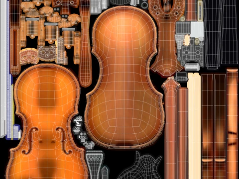 Stylized Violin and Bow - Two for One Pack 3D Model