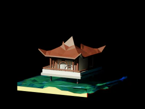 японский дом низкополигональная 3D Модель