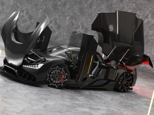 Super car concept koenigsegg engine and interior 3D Model