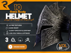 10 mittelalterliche Helme, spielbereit, Band 01 3D Modell