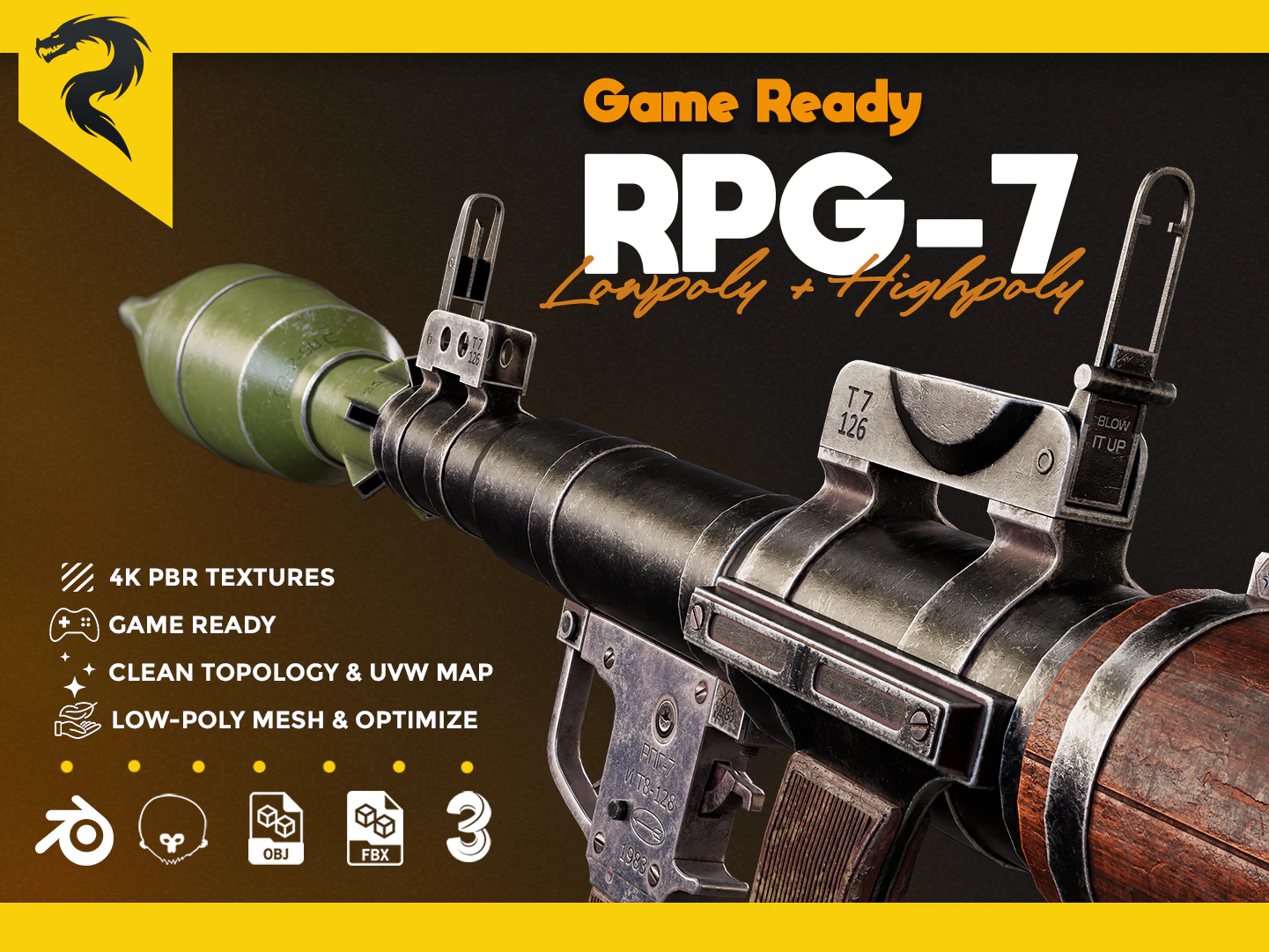 RPG-7 rocket launcher game ready asset 3D Model .c4d .max .obj .3ds .fbx .stl .blend 