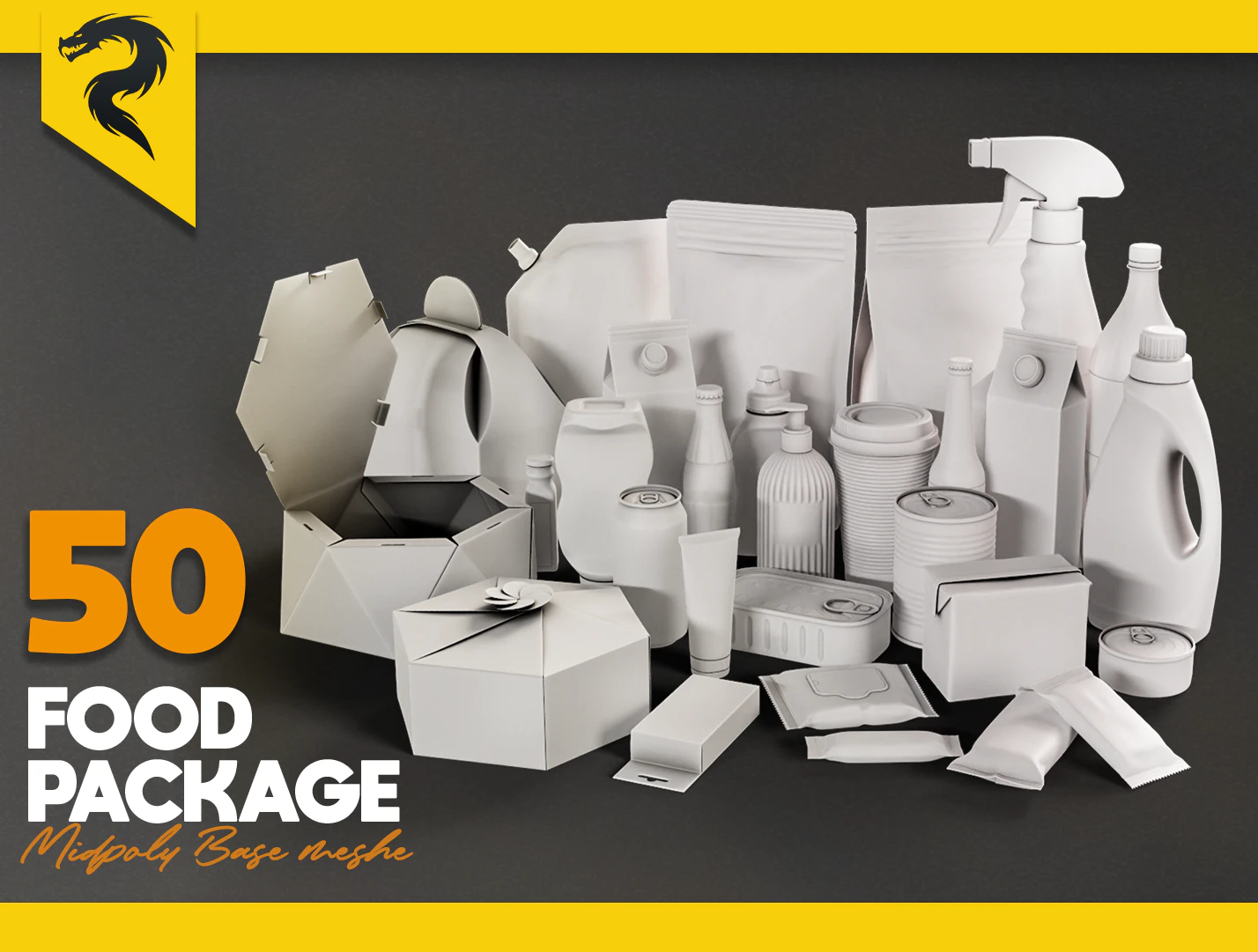 50 Food Package BASE MESH 3D Model .c4d .max .obj .3ds .fbx .stl .blend 
