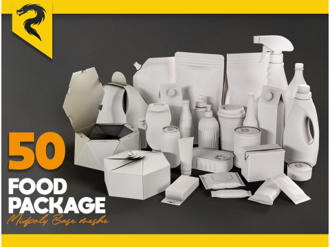 50 Food Package BASE MESH 3D Model