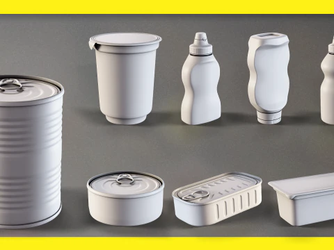 50 Food Package BASE MESH 3D Model