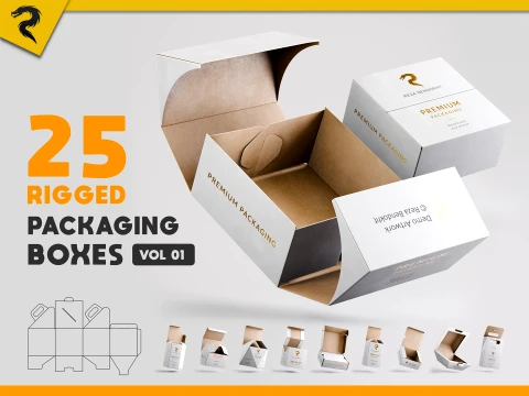 25 Rigged Packaging Boxes Vol 01 Modello 3D