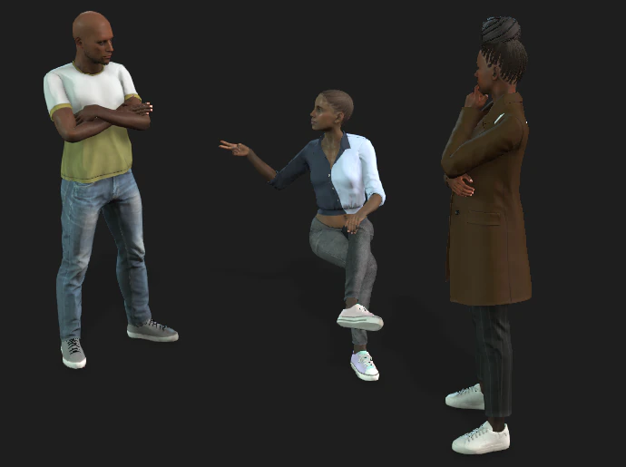 Rigged 3 Pack Man and Women discussion Collection Low-poly 3D Model .c4d .max .obj .3ds .fbx .stl .blend 