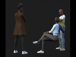 Rigged 3 Pack Man and Women discussion Collection Low-poly 3D Model