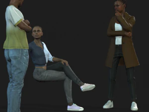Rigged 3 Pack Man and Women discussion Collection Low-poly 3D Model