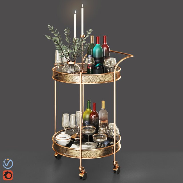 bar cart 3D Модель .c4d .max .obj .3ds .fbx .stl .blend 