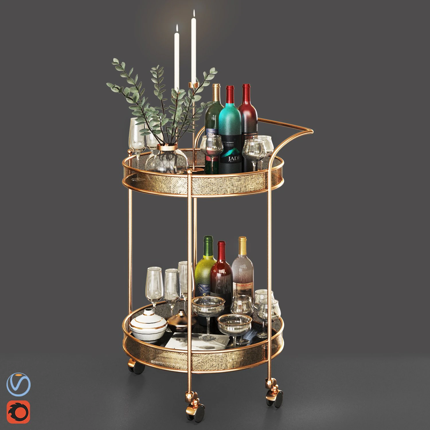 bar cart 3D Model .c4d .max .obj .3ds .fbx .stl .blend 