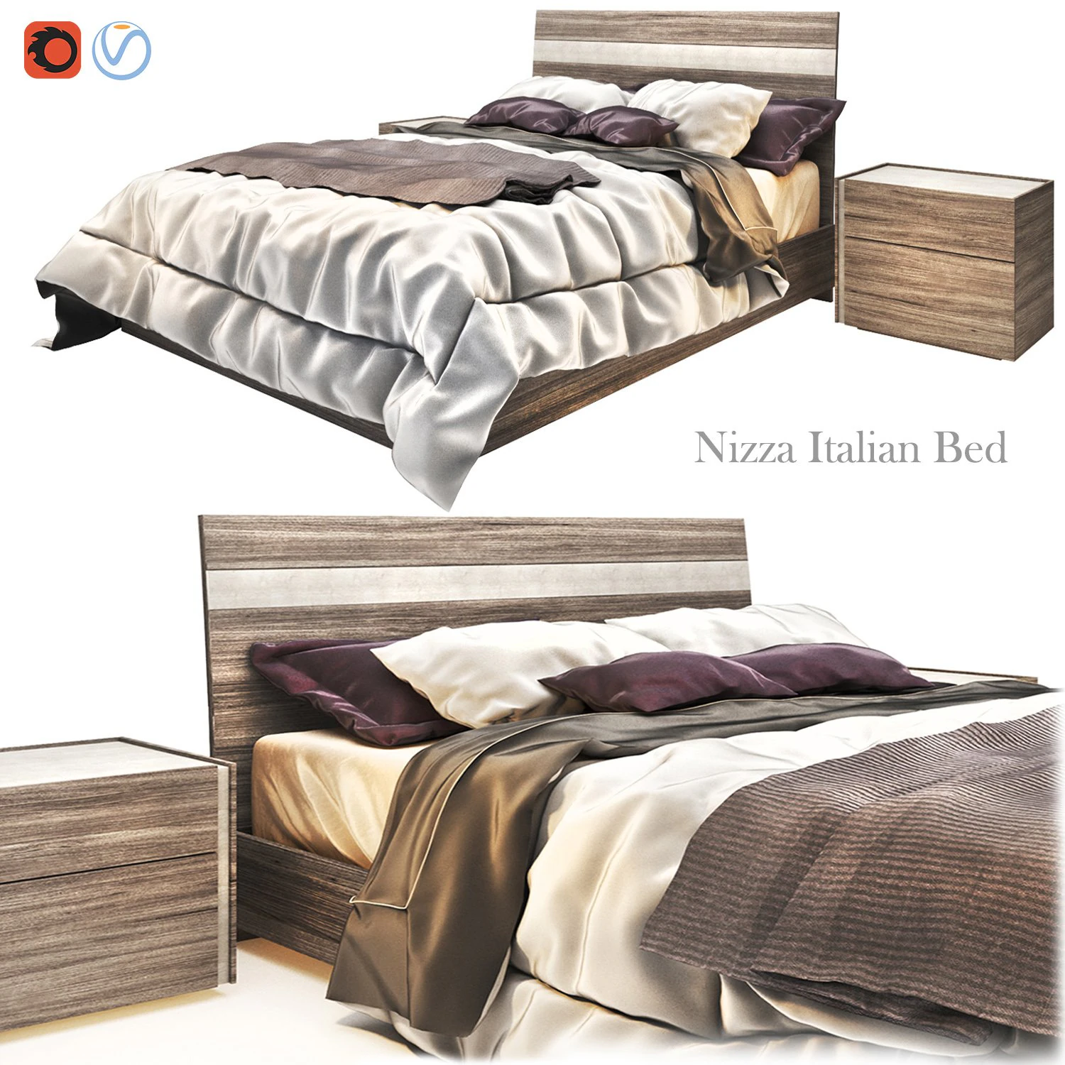 nizza italian bed 3D Model .c4d .max .obj .3ds .fbx .stl .blend 