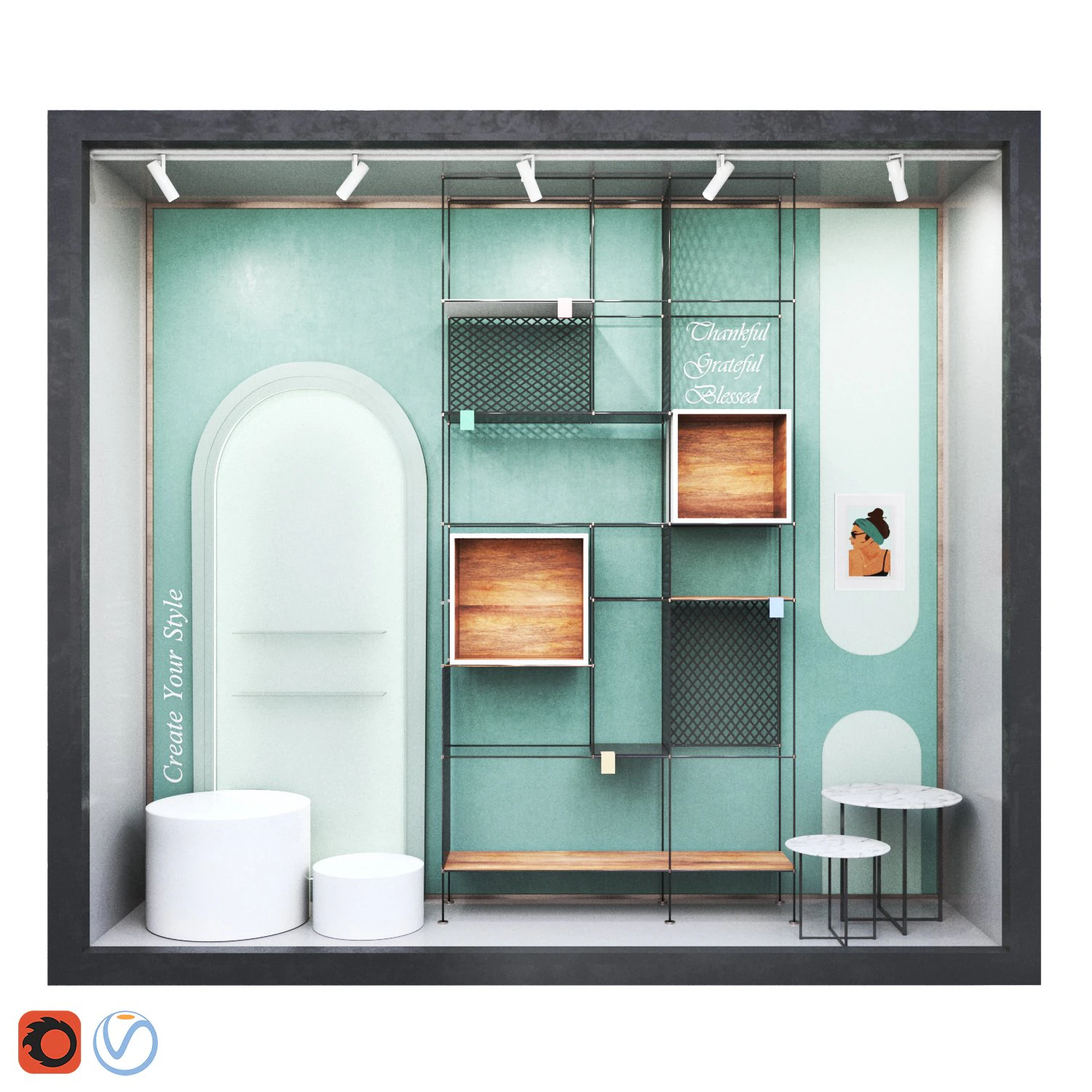 shop window-green 3D Model .c4d .max .obj .3ds .fbx .stl .blend