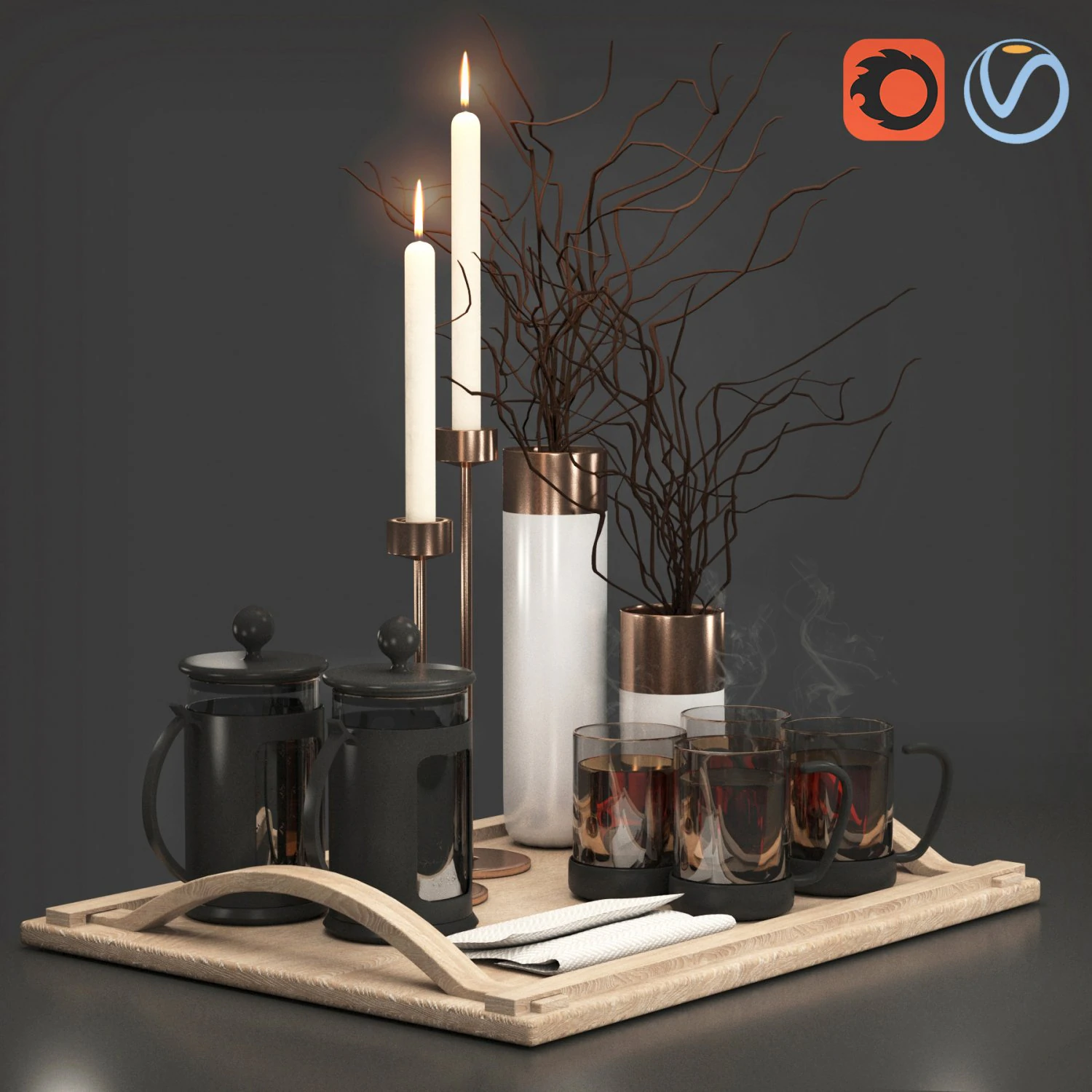 herbal tea set 3D Model .c4d .max .obj .3ds .fbx .stl .blend 