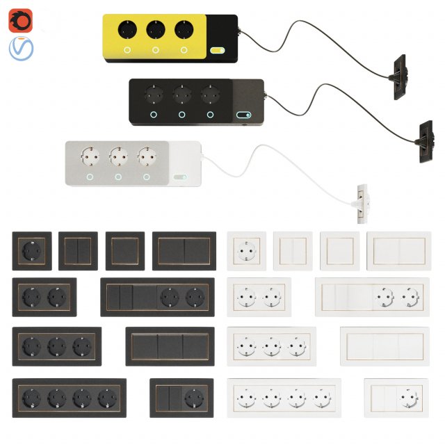 sockets switchs 3D Model .c4d .max .obj .3ds .fbx .stl .blend 