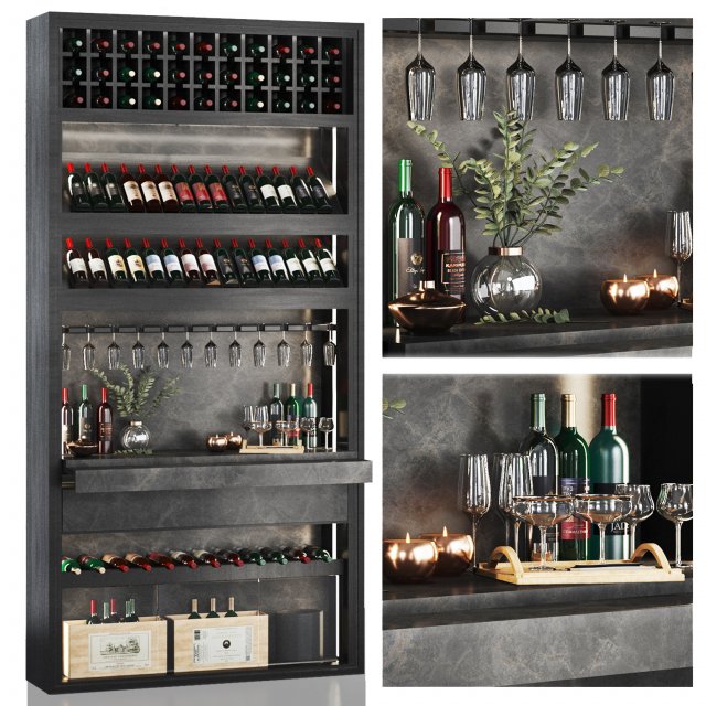 Minibar cafe wineshelf 3D Model .c4d .max .obj .3ds .fbx .stl .blend 