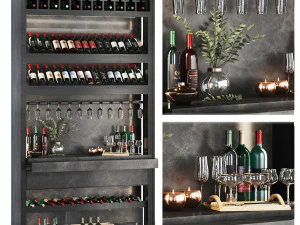 Rak anggur kafe minibar Model 3D