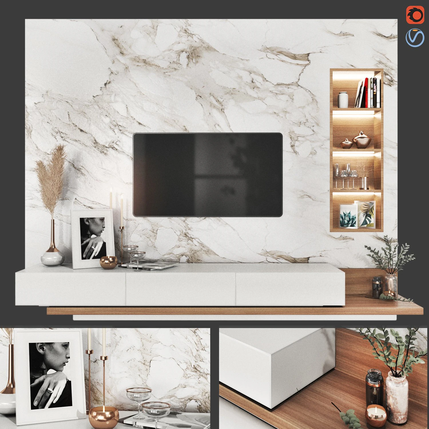 TV Wall Set-Minh Tri 3D Model .c4d .max .obj .3ds .fbx .stl .blend 