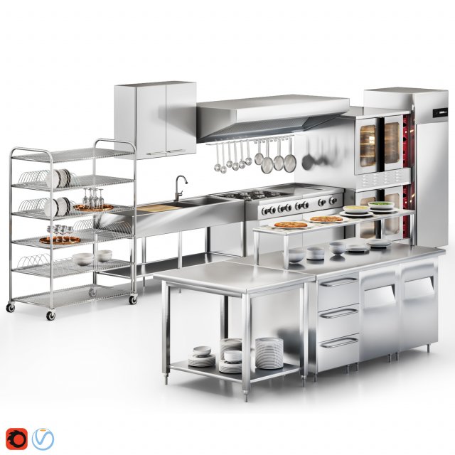 Restaurant Equipment02 commercial kitchen 3D-Modell .c4d .max .obj .3ds .fbx .stl .blend 