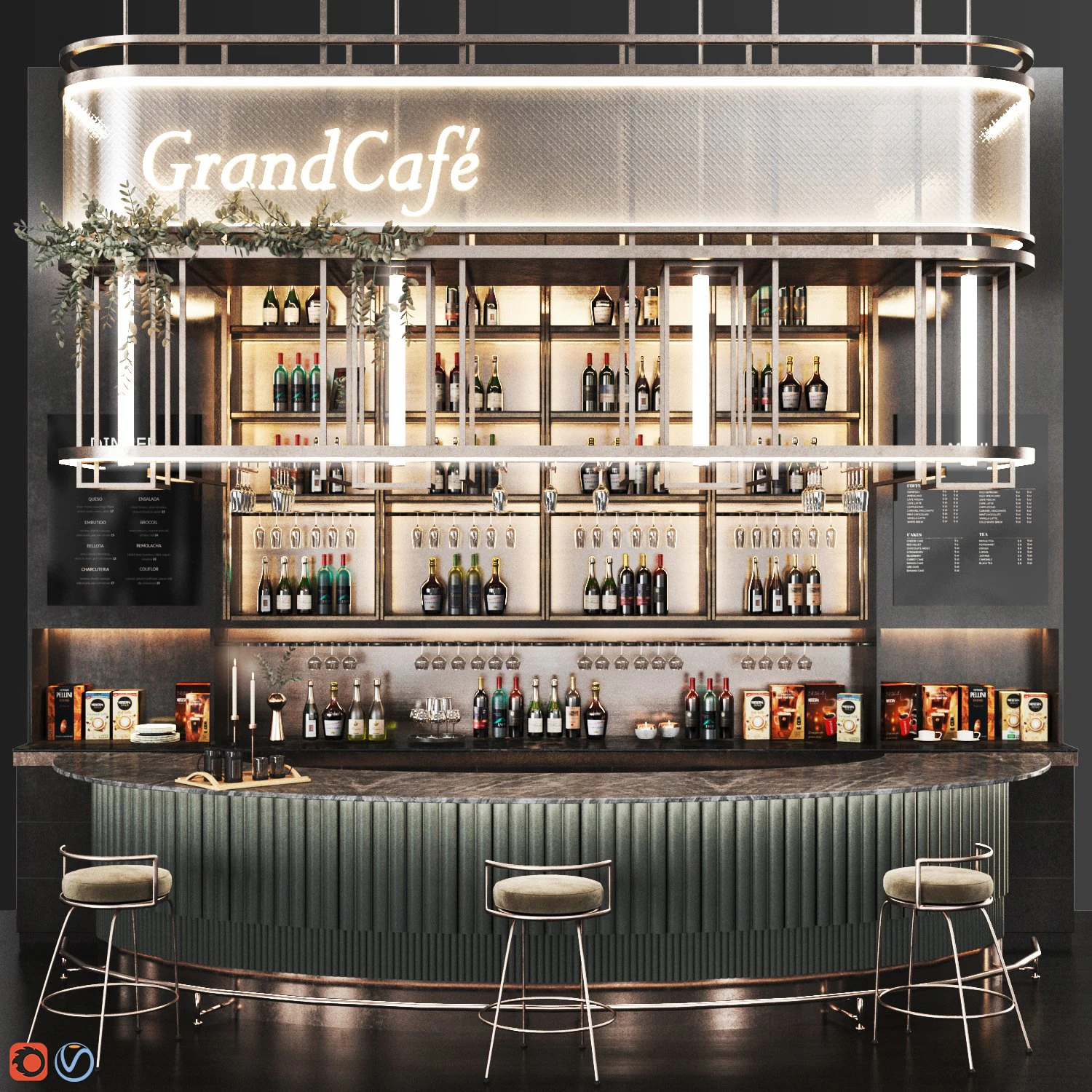 Caffetteria Ristorante 05 bar Modello 3D .c4d .max .obj .3ds .fbx .stl .blend