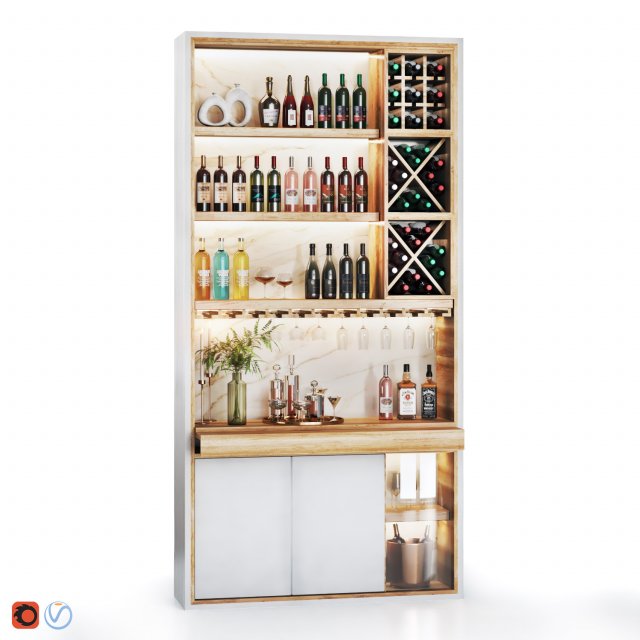 Minibar 03 wine shelf 3D Model .c4d .max .obj .3ds .fbx .stl .blend 