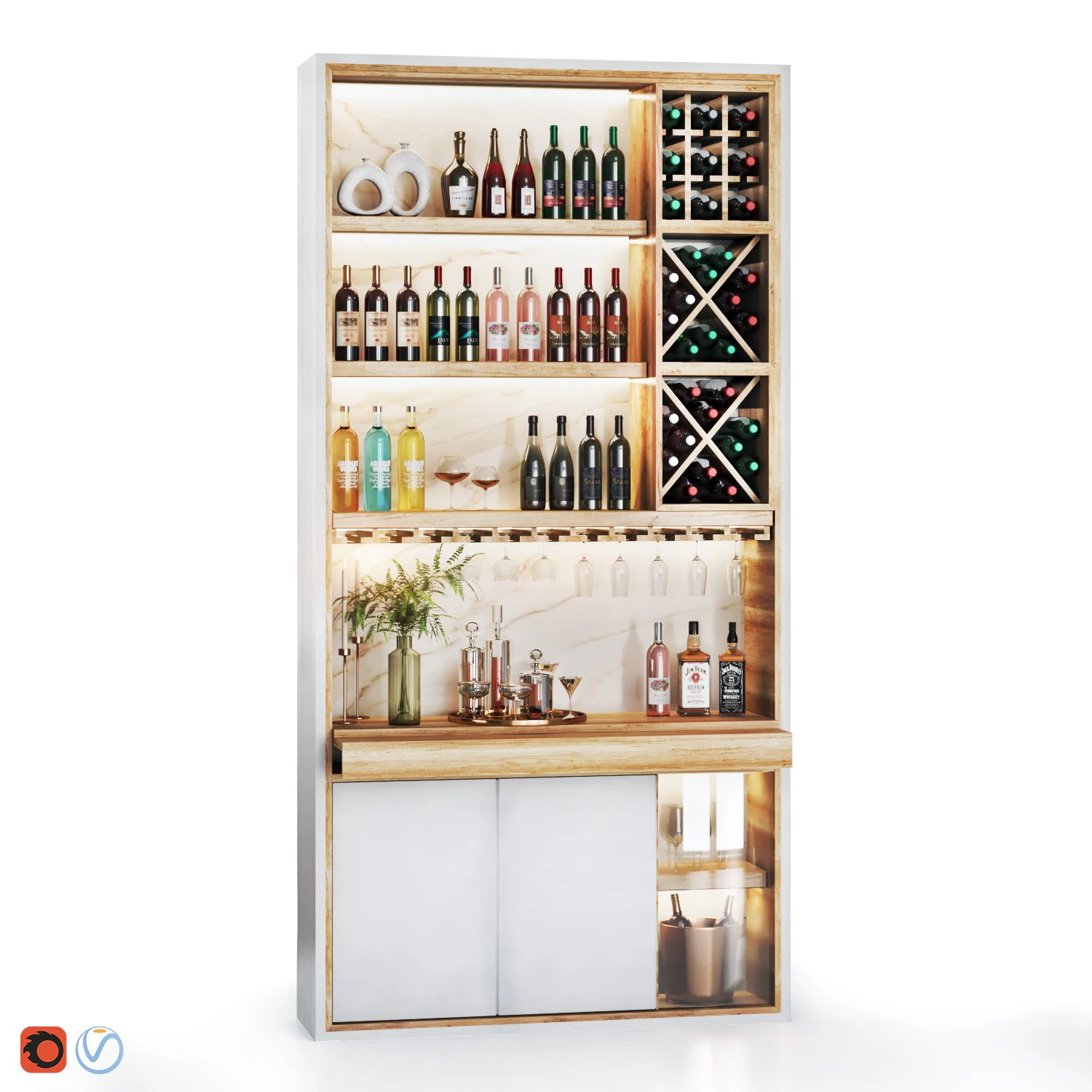 Minibar 03 wine shelf 3D Model .c4d .max .obj .3ds .fbx .stl .blend 