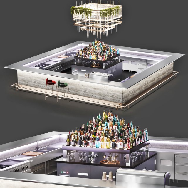 Cocktail bar cafe restaurant island 3D Model .c4d .max .obj .3ds .fbx .stl .blend 