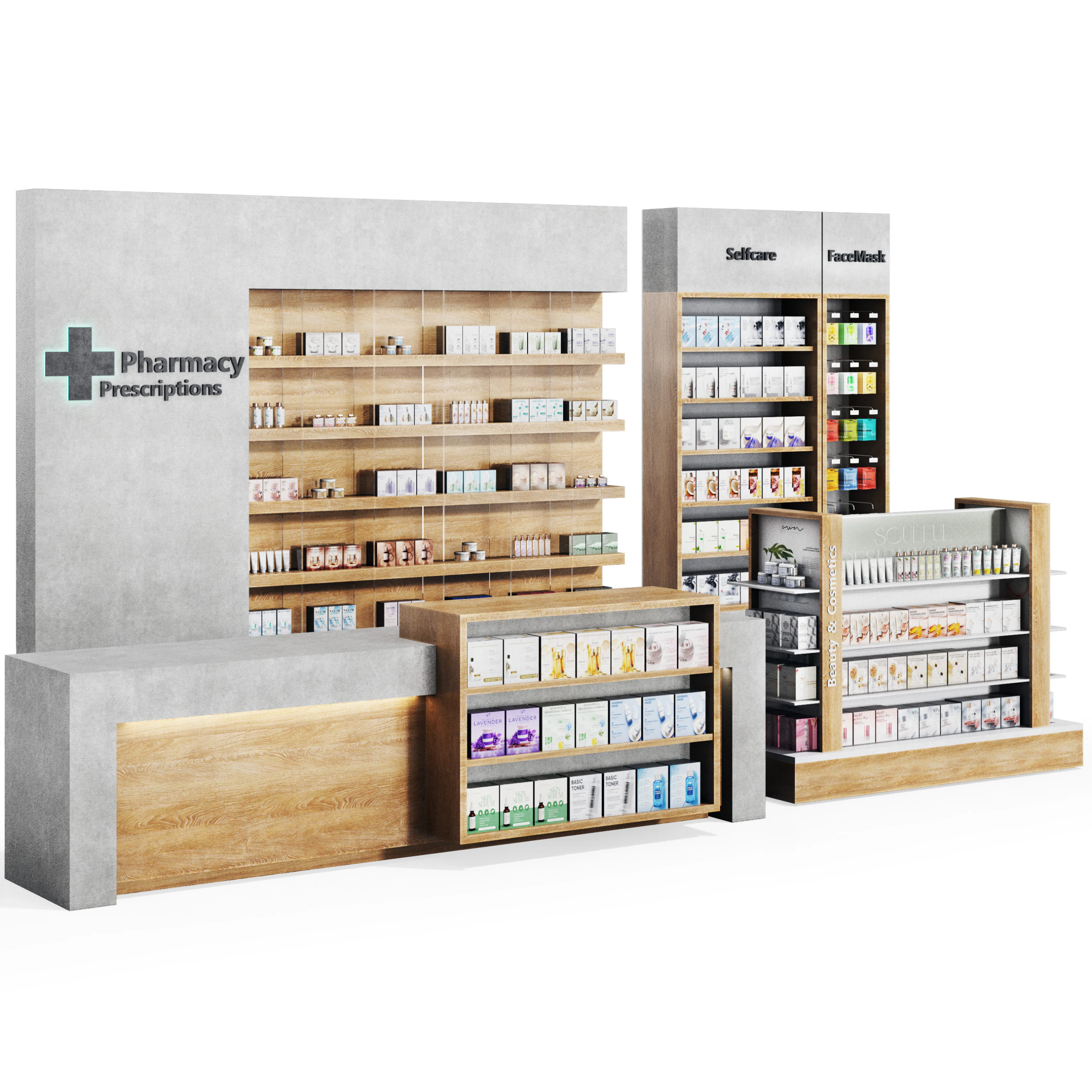 Farmacy Drugstore showcase 3D Model .c4d .max .obj .3ds .fbx .stl .blend