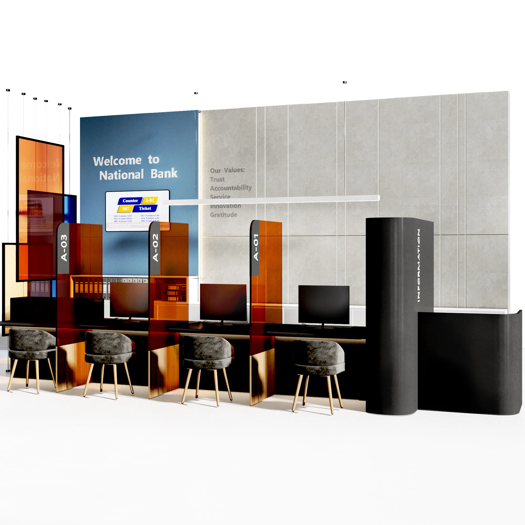 Bank Reception counter customer service 3D Model .c4d .max .obj .3ds .fbx .stl .blend 
