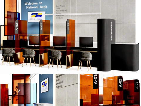 Bank Reception counter customer service 3D Model