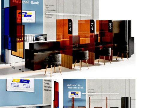 Bank Reception counter customer service 3D Model